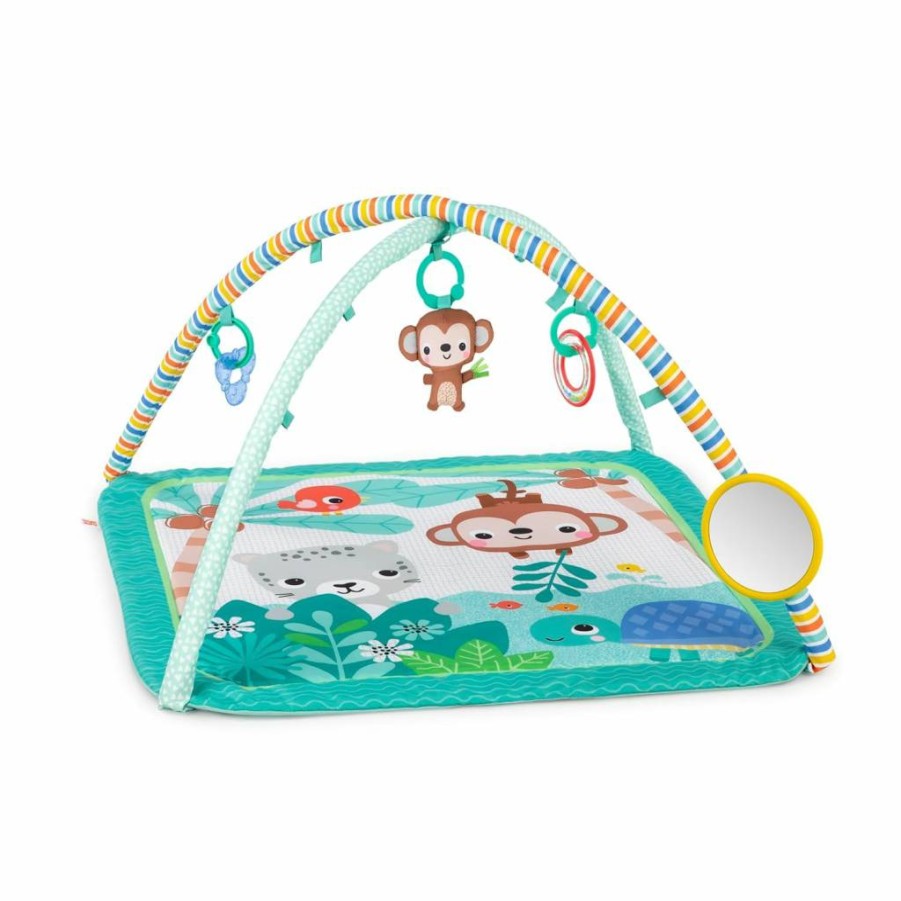 Bright Starts Baby Activity Gym - Machine Washable Play Mat with 4 Toys for Newborns, Gender Neutral 32x32 Inches