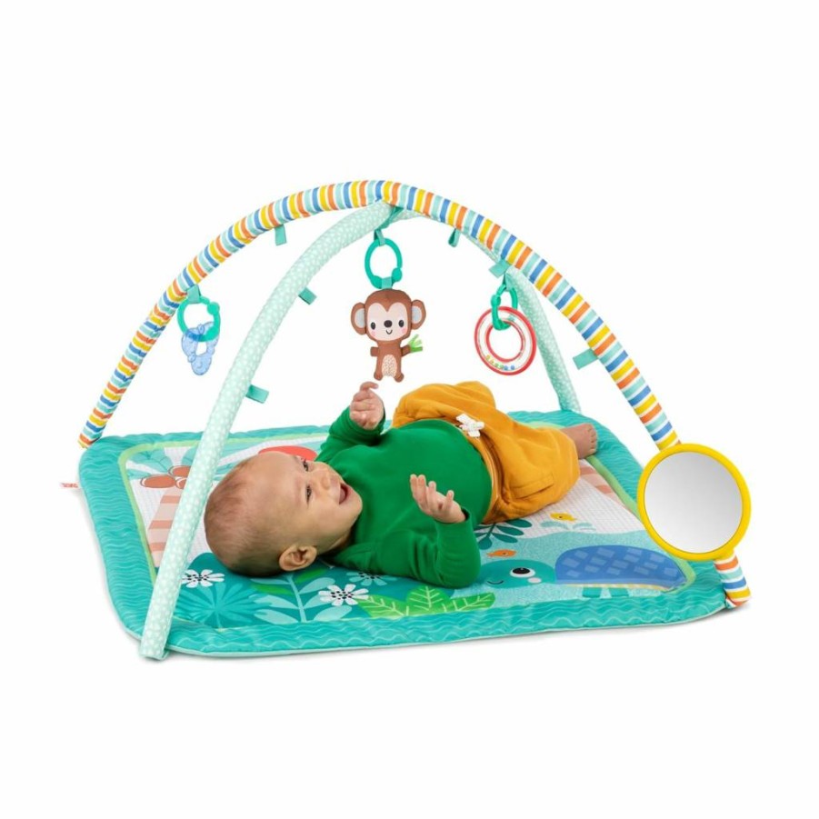Bright Starts Baby Activity Gym - Machine Washable Play Mat with 4 Toys for Newborns, Gender Neutral 32x32 Inches