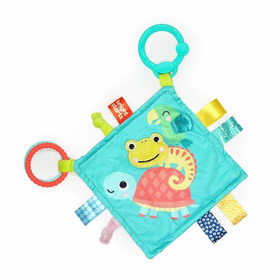 Bright Starts Fuzzy Feelies Plush Security Blanket for Newborns - Soft Baby Blanket with Taggies, Attaches to Carriers & Strollers
