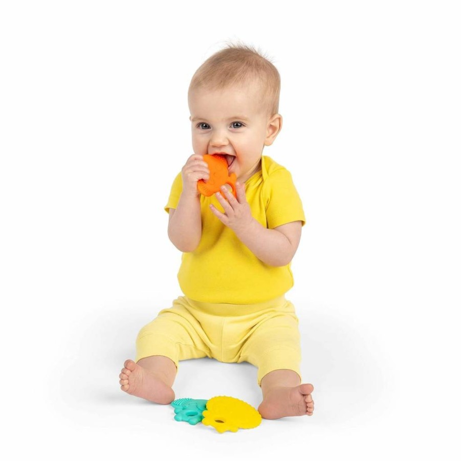 Bright Starts Gummy Buddies 3-Pack Textured Baby Teethers - BPA-Free Elephant, Lion, Monkey for Infants 3+ Months - Soft Chew Toys for Soothing Sore Gums