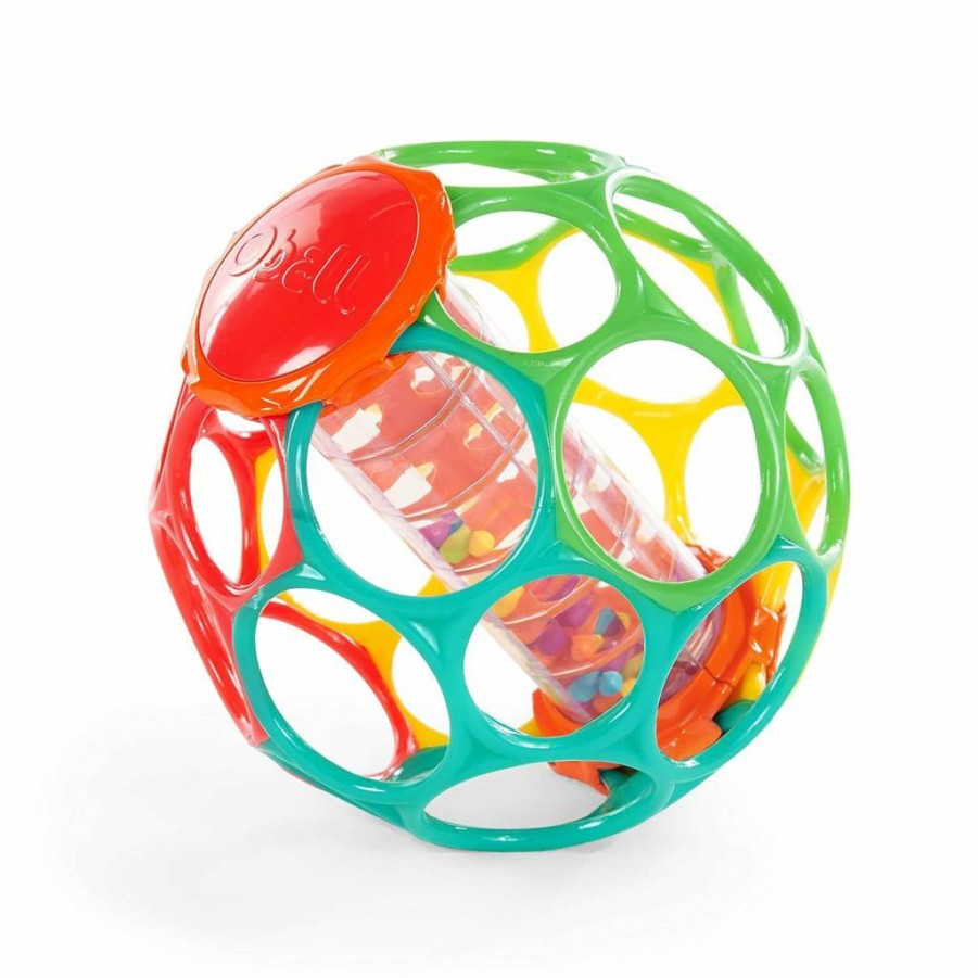Bright Starts Oball Teal Easy-Grasp Baby Rattle - BPA-Free Newborn Toy, 4 Inch Infant Developmental Plaything