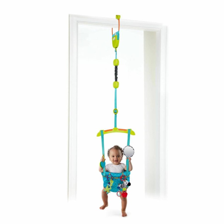 Bright Starts Adjustable Baby Door Jumper - Bounce 'N Spring Deluxe for Infants 6+ Months, Supports Up to 26 Lbs