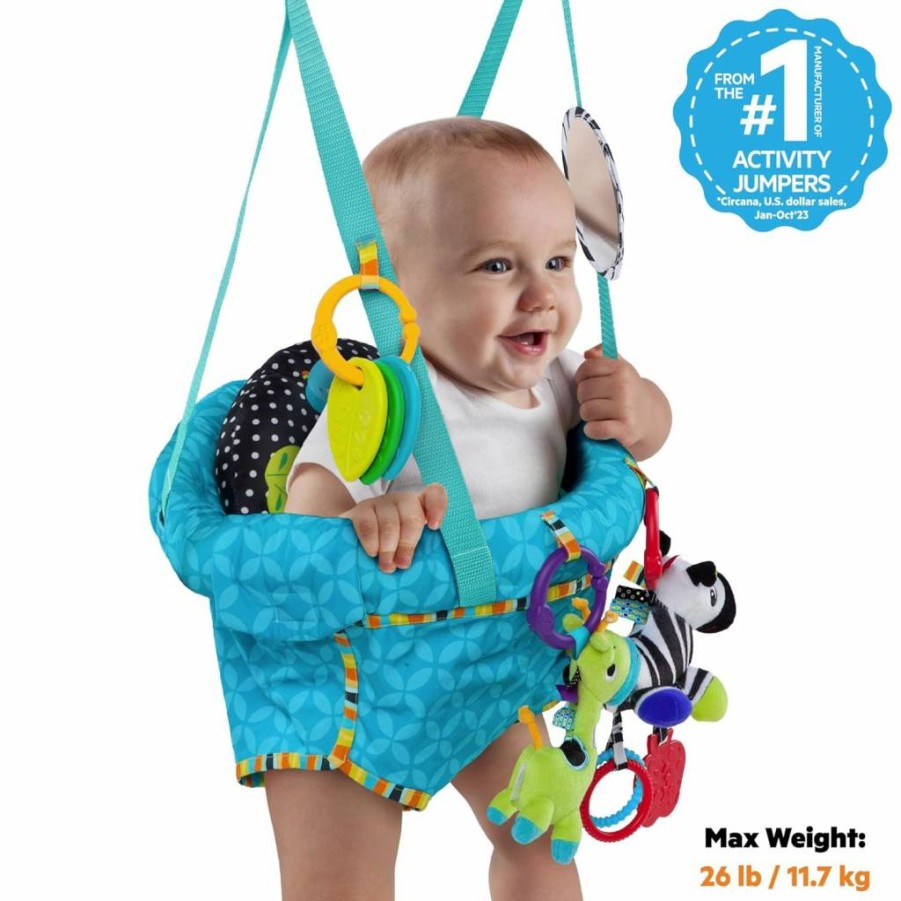 Bright Starts Adjustable Baby Door Jumper - Bounce 'N Spring Deluxe for Infants 6+ Months, Supports Up to 26 Lbs