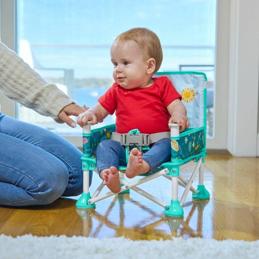 Bright Starts Pop 'N Sit Portable Booster Seat for Babies 6 Months to 3 Years - Pink Floor Seat with Removable Tray for Indoor & Outdoor Feeding
