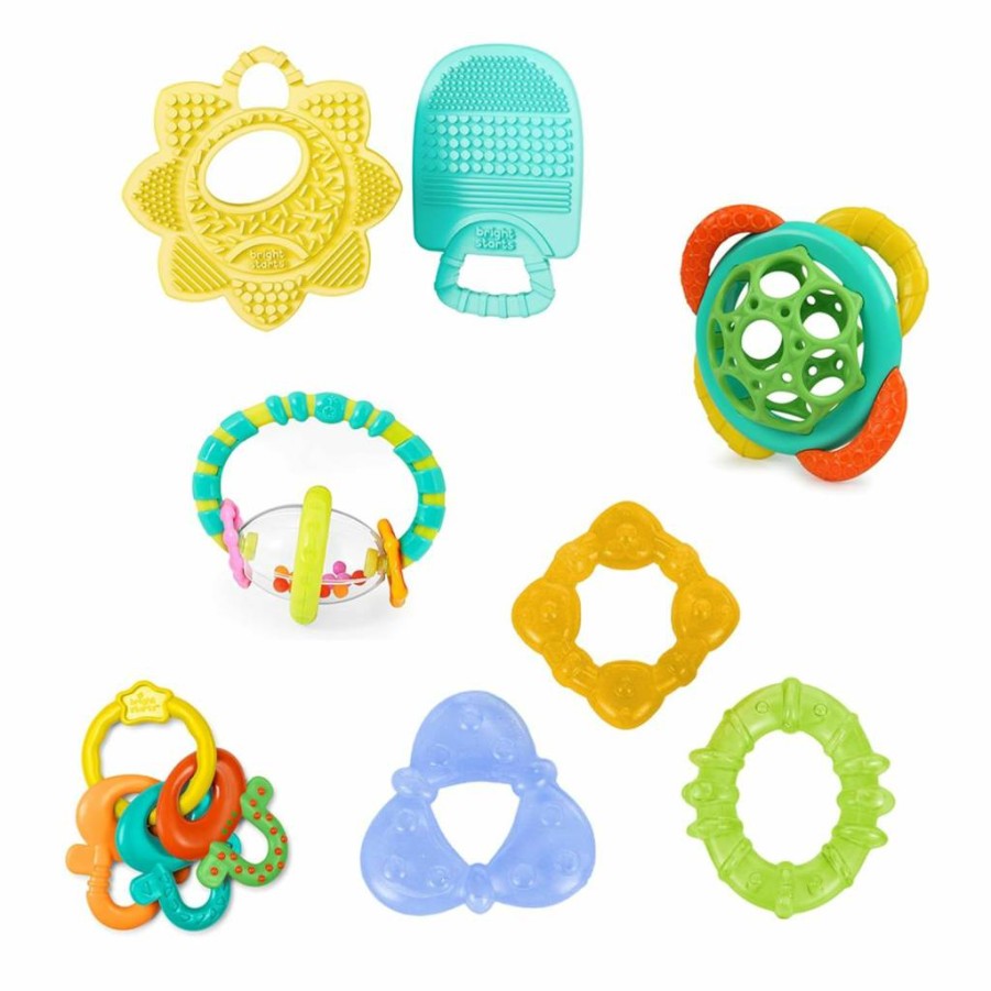 Bright Starts BPA-Free Baby Teething Gift Set - 8-Piece Cooling Teether Toys for Infants 3+ Months, Unisex Nursery Essentials