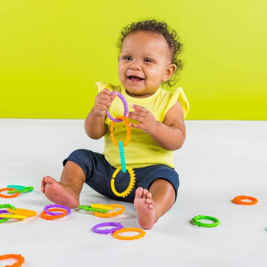 Bright Starts BPA-Free Multicolor Baby Links Rings Toy - 24-Pack for Strollers, Carriers & Playtime, Ages 0+ Months