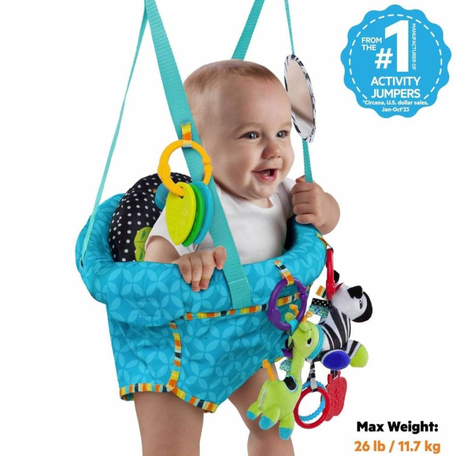 Bright Starts Adjustable Baby Door Jumper - Fun Playtime for Infants 6+ Months, Supports Up to 26 Lbs
