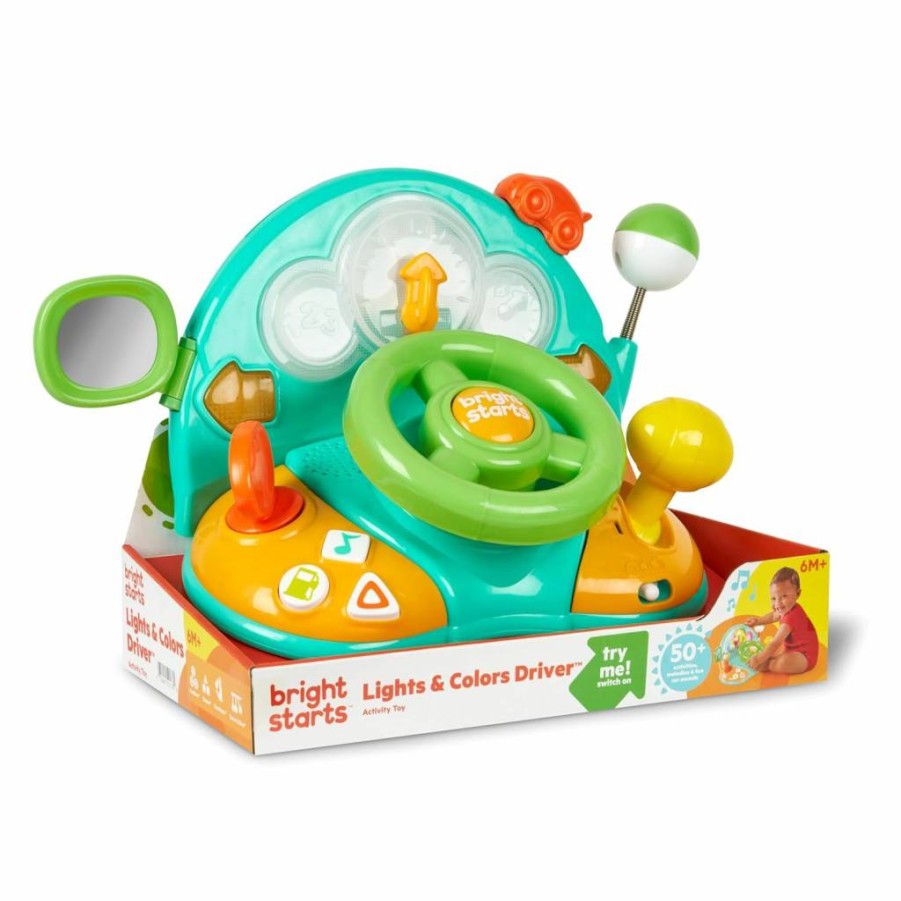 Bright Starts Green Steering Wheel Toy with Lights, Colors & Car Sounds for Pretend Play - Ages 6+ Months