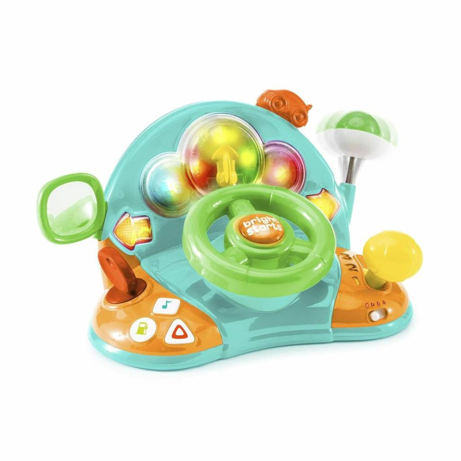 Bright Starts Green Steering Wheel Toy with Lights, Colors & Car Sounds for Pretend Play - Ages 6+ Months