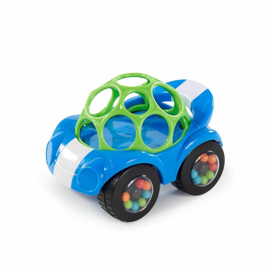 Bright Starts Oball Rattle & Roll Toy Car - BPA-Free Baby Crawl Toy for Infants 3+ Months, Easy-Grasp Blue/Green Developmental Play