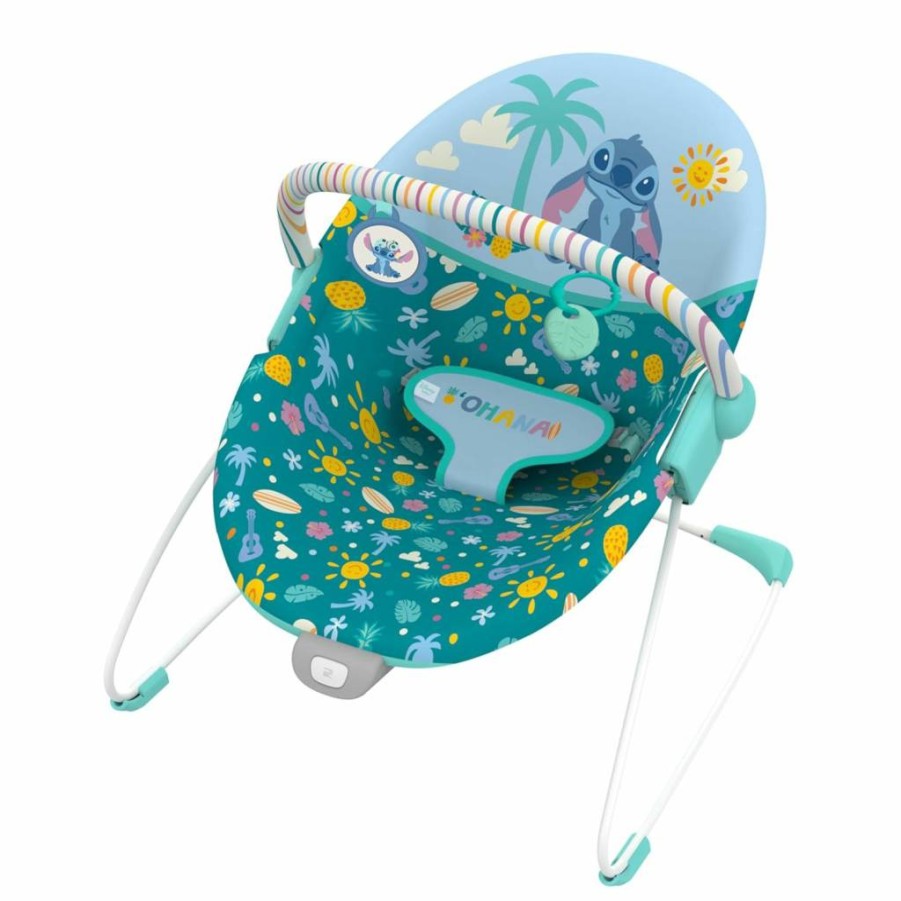 Bright Starts Disney Stitch 'Ohana Paradise Baby Bouncer with Vibrations & 2 Toys for Infants 0-6 Months