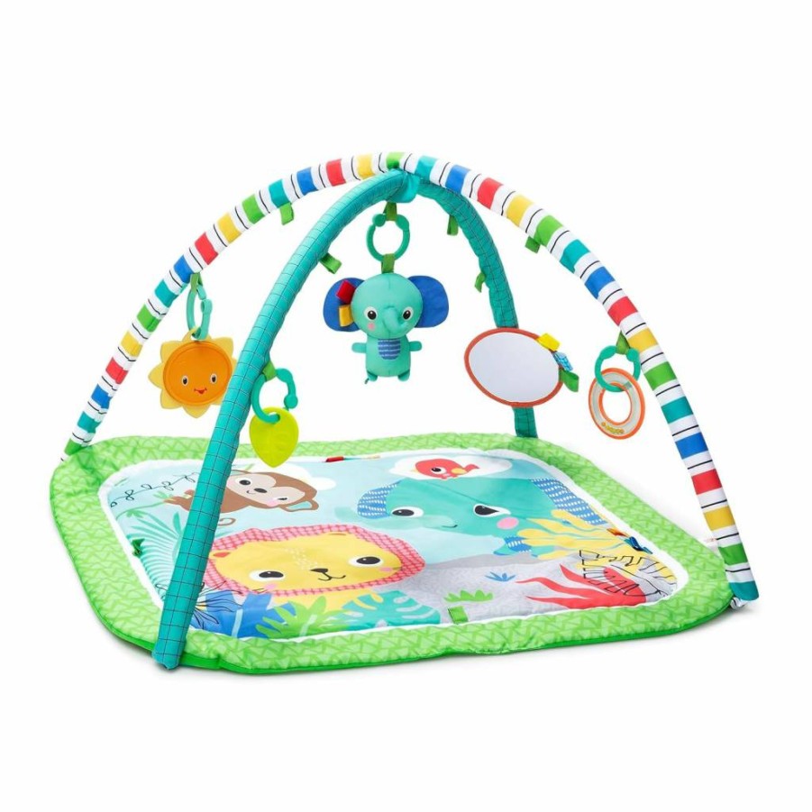 Bright Starts Wild Wiggles Baby Activity Gym & Play Mat - Foldable Toy Bar for Newborns, Green, 18.5" x 29.1" Interactive Playmat