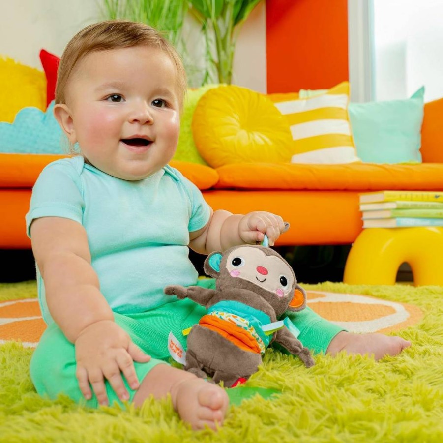 Bright Starts Musical Monkey Stroller Toy - Pull, Play & Boogie Activity for Newborns & Infants, Unisex Baby Gift