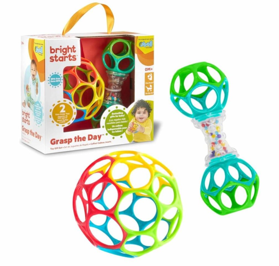 Bright Starts Oball Shaker Rattle Toy for Newborns and Babies - Interactive Infant Rattle with Easy-Grip Design