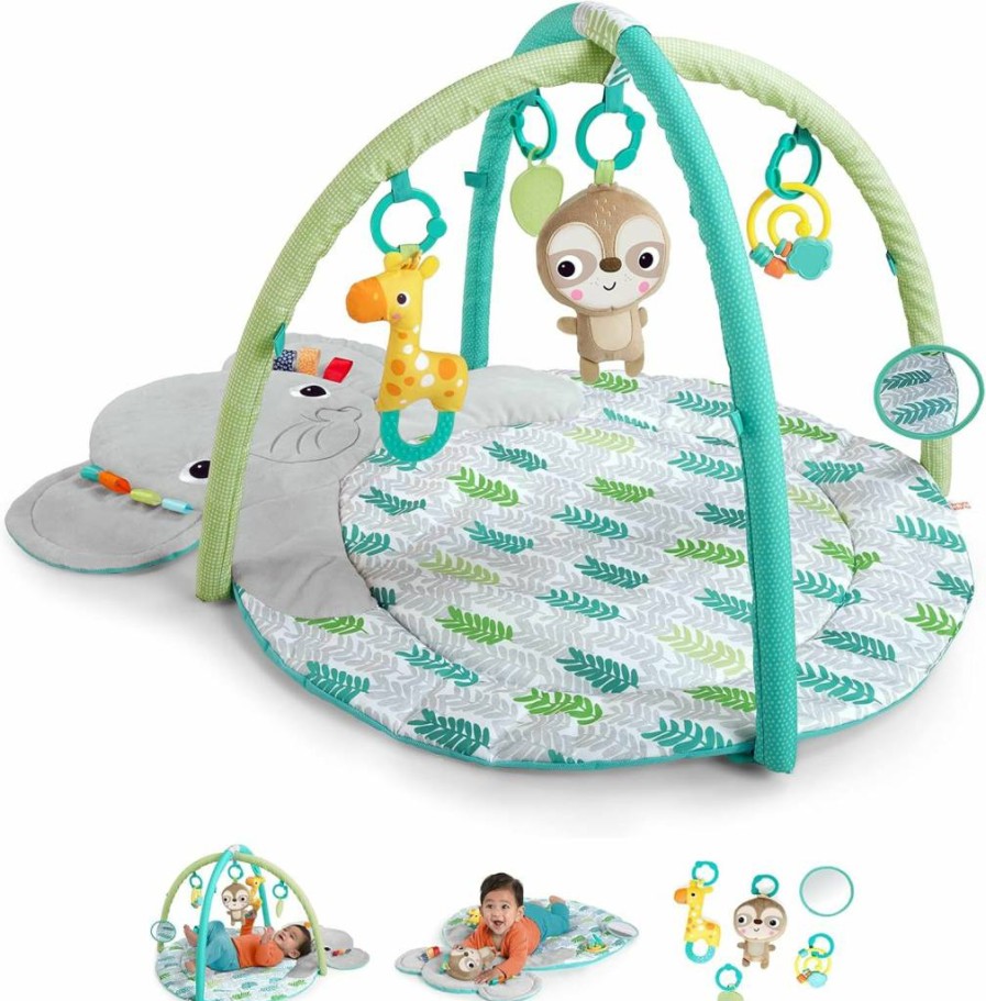 Bright Starts Totally Tropical Jumbo Play Mat - Convertible 5-in-1 Baby Gym & Ball Pit for Newborns to Toddlers, Green