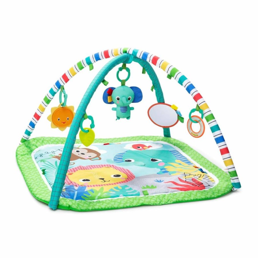 Bright Starts Wild Wiggles Baby Activity Gym & Play Mat - Foldable Toy Bar for Newborns, Green, 18.5" x 29.1" Interactive Playmat