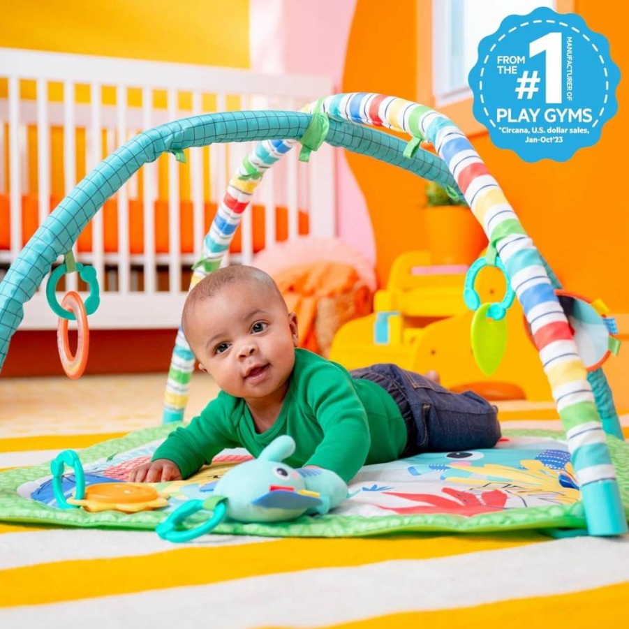 Bright Starts Wild Wiggles Baby Activity Gym & Play Mat - Foldable Toy Bar for Newborns, Green, 18.5" x 29.1" Interactive Playmat