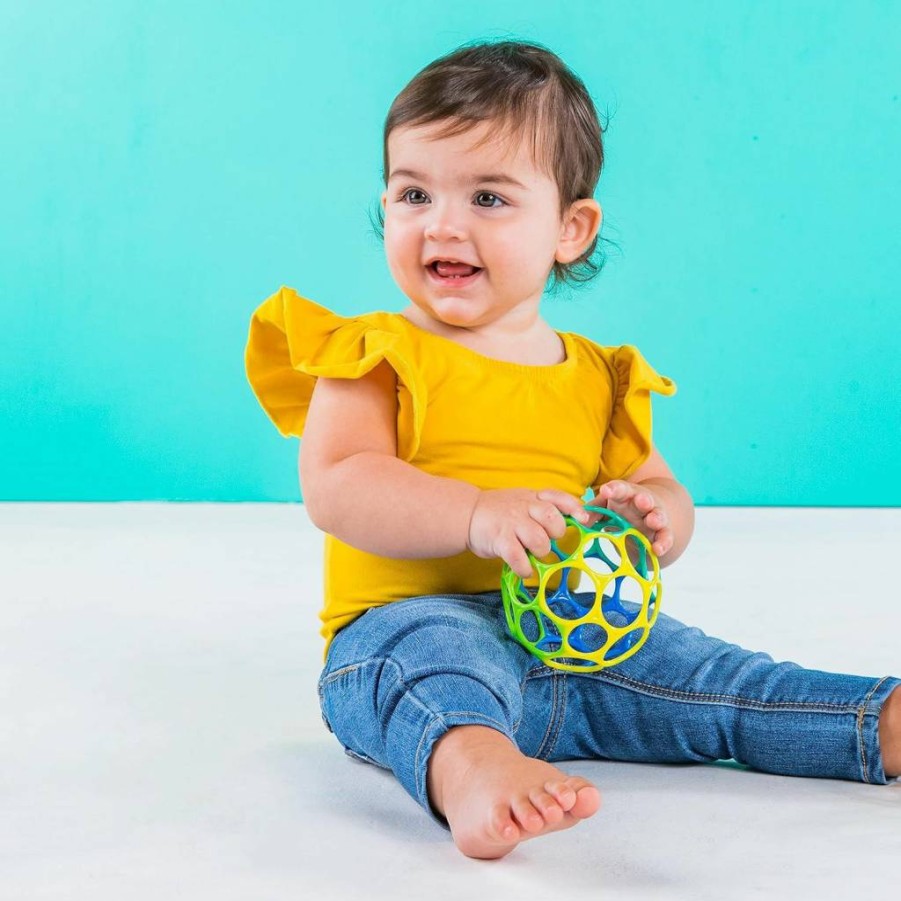 Bright Starts Oball Classic Graspable Baby Toy - Blue & Green for Newborns & Infants, 4" Developmental Play Ball