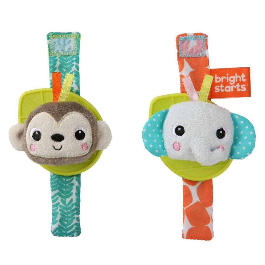 Bright Starts Unicorn & Llama Rattle Teether Wrist Toys for Babies, Newborn Infant Chewable Sensory Play, 2-Pack