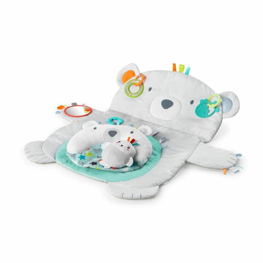 Bright Starts Polar Bear Tummy Time Activity Mat with Support Pillow & Taggies - 35" x 29.5" Soft Play Mat for Newborns and Infants