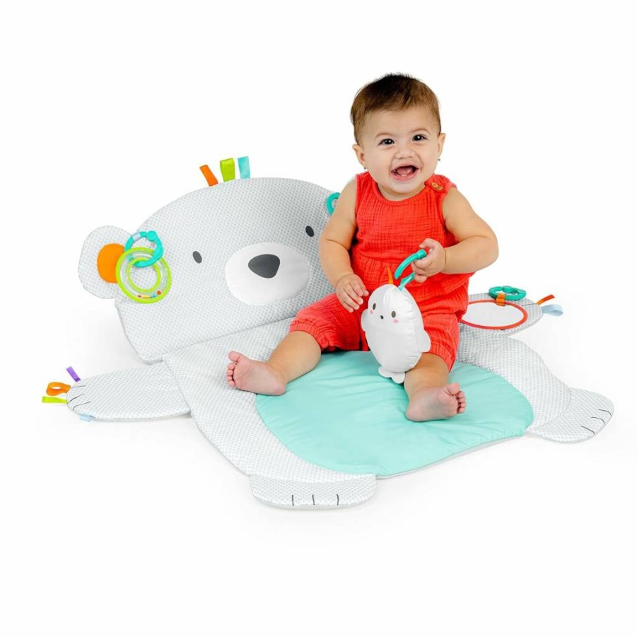 Bright Starts Polar Bear Tummy Time Activity Mat with Support Pillow & Taggies - 35" x 29.5" Soft Play Mat for Newborns and Infants