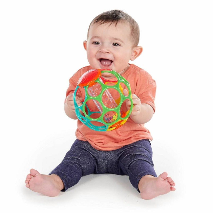 Bright Starts Oball Rollin' Rainstick Rattle - Easy-Grasp Baby Toy for Infants 3+ Months, Sensory Play & Motor Skills Development