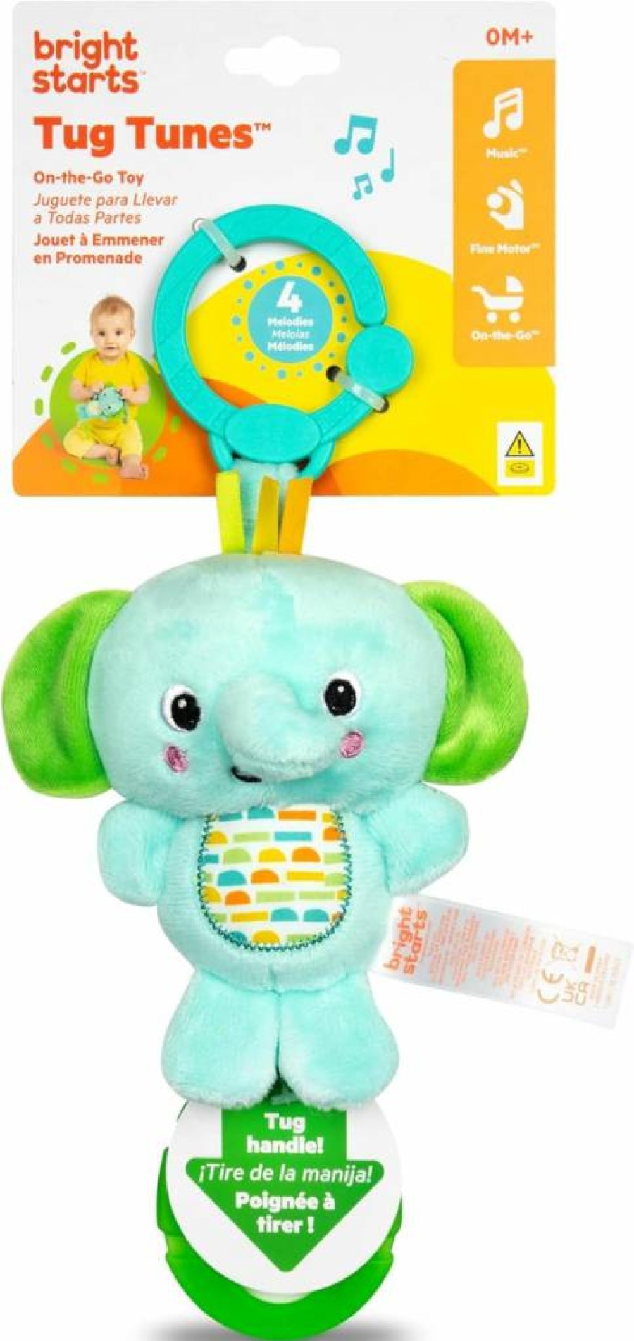 Bright Starts Pink Unicorn Plush Stroller Toy - Soft & Shiny Carrier Attachment for Babies 0+ Months