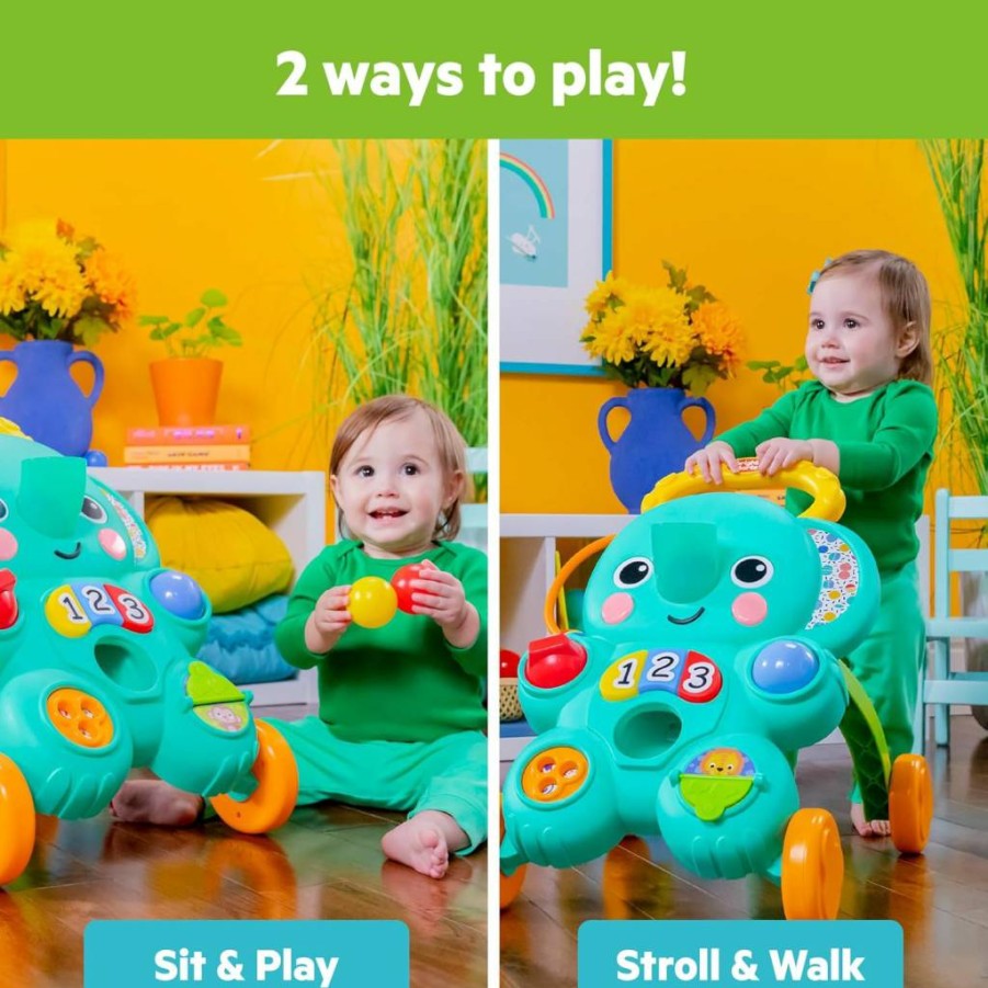 Bright Starts Stroll 'N Roll 2-in-1 Baby Walker with 3 Toy Balls, Elephant Sounds, 7 Activities & 70+ Songs for Toddlers