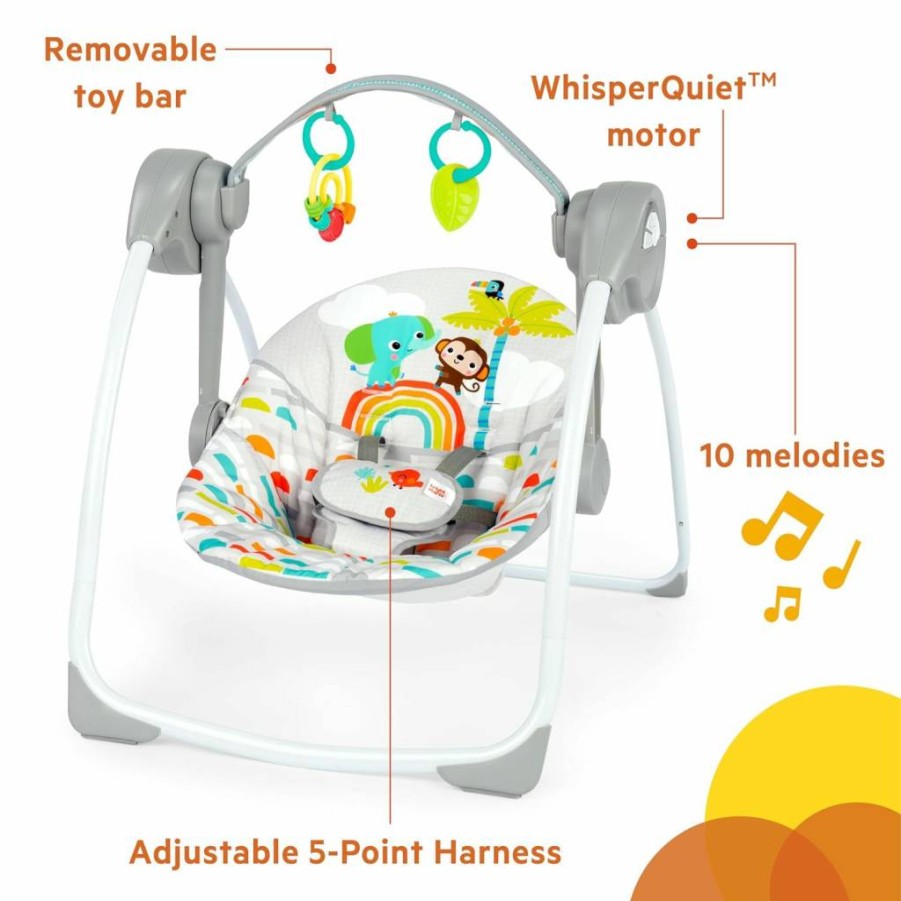Bright Starts Portable Baby Swing - Automatic Compact Infant Swing with Soothing Music, for Newborns & Up, Unisex Design