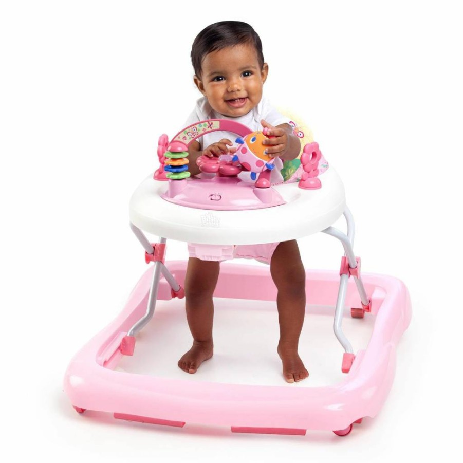 Bright Starts Tiny Trek 2-in-1 Adjustable Baby Activity Walker with Toy Station, Easy-Fold Frame - Jungle Vines Design for Infants 6 Months and Up