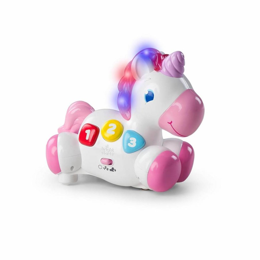 Bright Starts Rock & Glow Unicorn Baby Toy with Lights, Music, and Crawling Fun for Infants 6+ Months, Pink