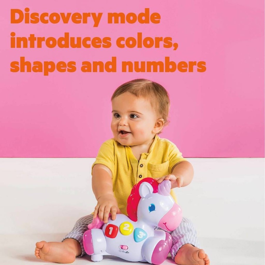 Bright Starts Rock & Glow Unicorn Baby Toy with Lights, Music, and Crawling Fun for Infants 6+ Months, Pink