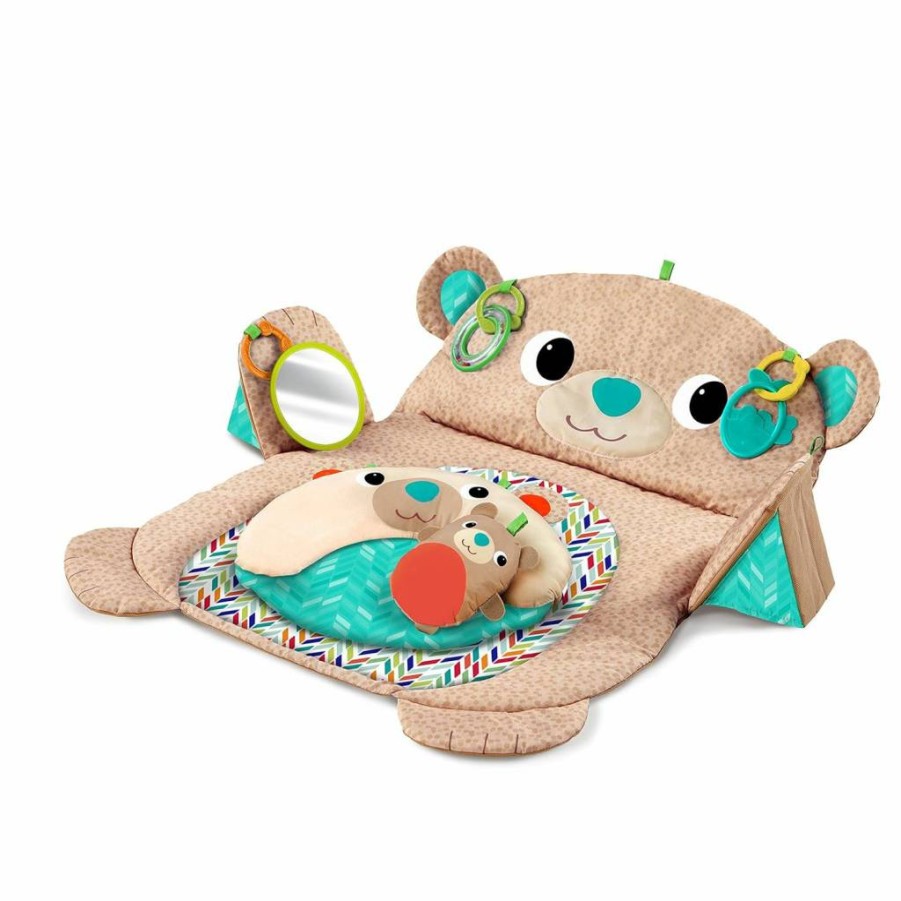 Bright Starts Teddy Bear Tummy Time Activity Mat for Newborns - Prop & Play Developmental Playmat