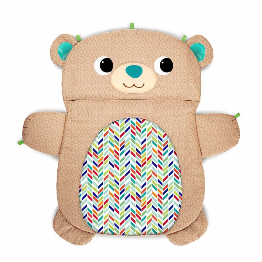 Bright Starts Teddy Bear Tummy Time Activity Mat for Newborns - Prop & Play Developmental Playmat