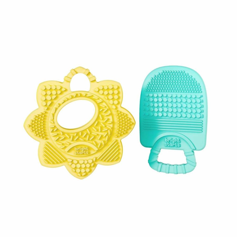 Bright Starts Baby Teethers - 2 Pack BPA-Free, Multi-Textured Sun & Popsicle Teethers for Infants 3 Months+