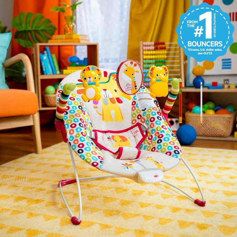 Bright Starts Playful Pinwheels Baby Bouncer - Portable Infant Seat with Soothing Vibrations & Removable Toy Bar for Newborns 0-6 Months (6-20 lbs)