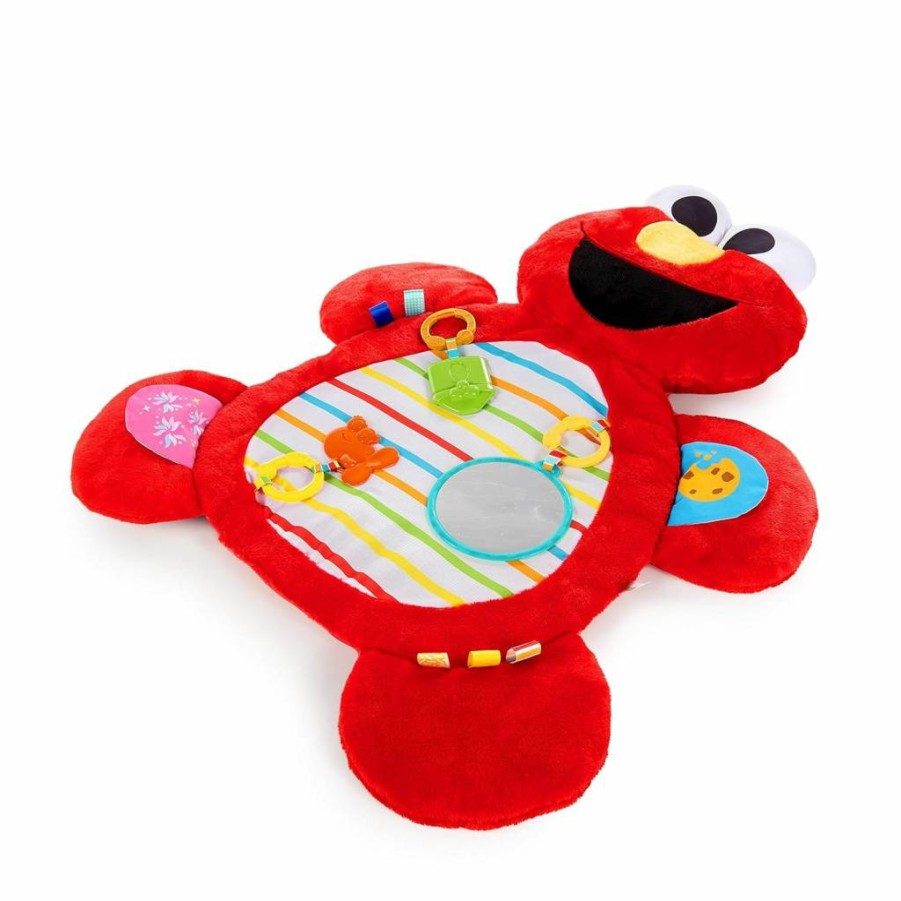 Bright Starts Sesame Street Elmo Tummy Time Mat - Interactive Baby Playmat with 3 Detachable Toys, Textured Flaps for Gym & Learning Fun