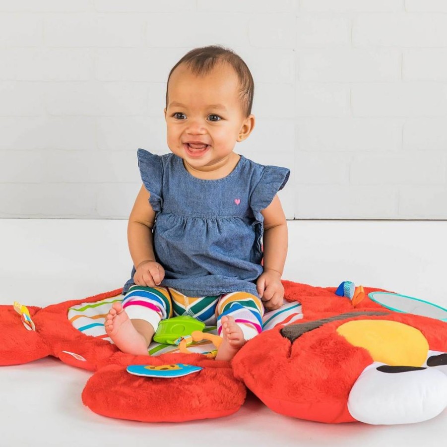 Bright Starts Sesame Street Elmo Tummy Time Mat - Interactive Baby Playmat with 3 Detachable Toys, Textured Flaps for Gym & Learning Fun