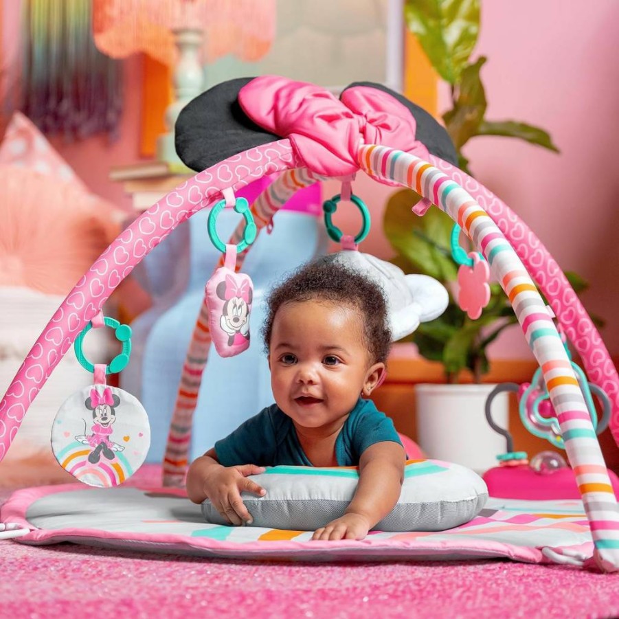 Bright Starts Disney Baby Minnie Mouse Activity Gym with Music, Lights & Toys for Newborns, Pink Infant Playmat
