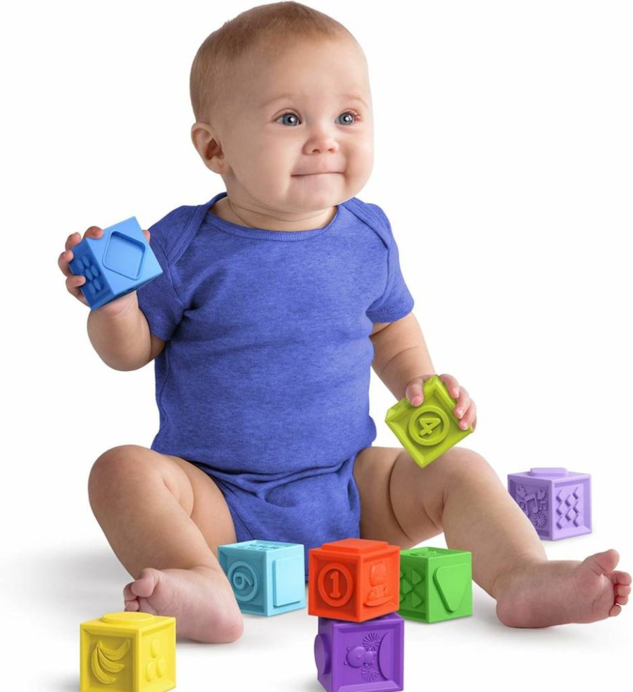 Bright Starts Tropic Animals 9-Piece Baby Bath Toy Set - Soft, Squeezable & Wipeable Infant Toys for Ages 3+ Months, Take-Along Play Friends
